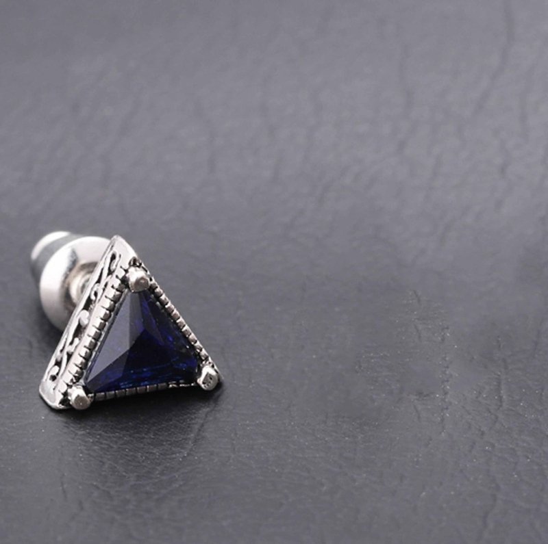 Cooperized Silver Stud Earrings Men's Triangle Diamond-Jewearrings