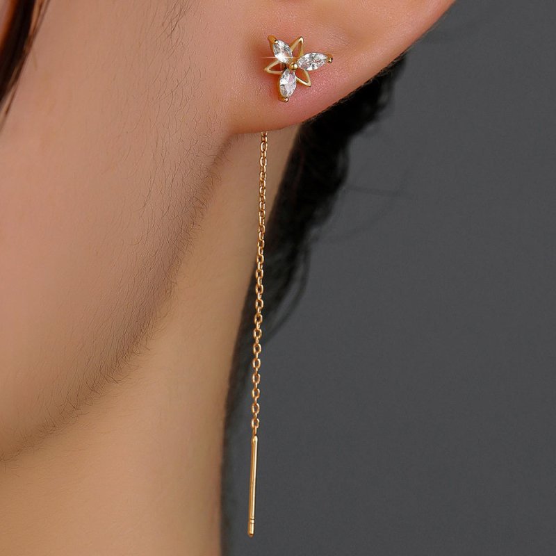 Copper Butterfly Zircon Gold Tassel Earrings-Jewearrings