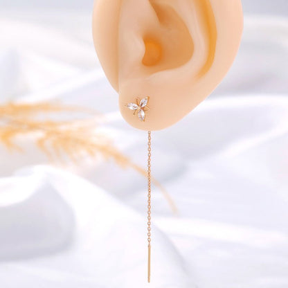 Copper Butterfly Zircon Gold Tassel Earrings-Jewearrings