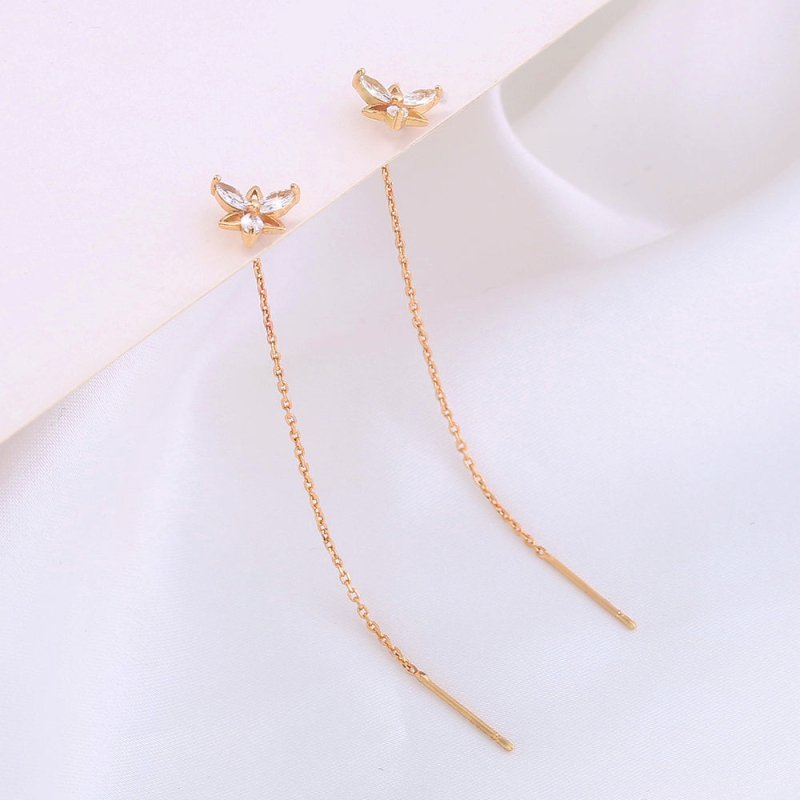 Copper Butterfly Zircon Gold Tassel Earrings-Jewearrings