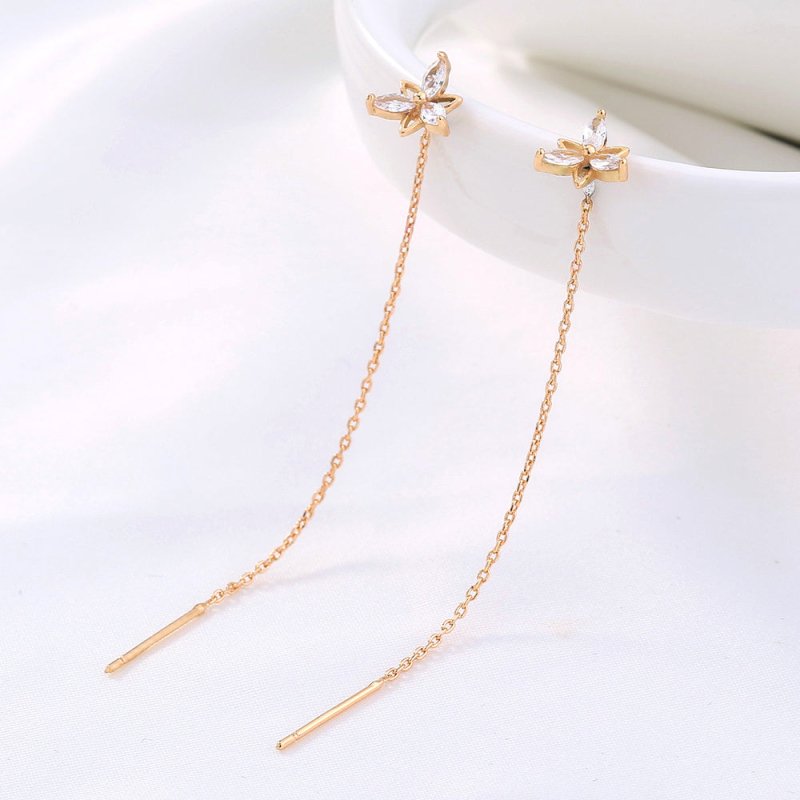 Copper Butterfly Zircon Gold Tassel Earrings-Jewearrings