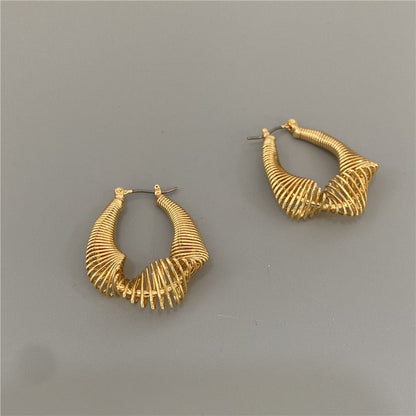 Copper Electric Gold Personality Folds Space Line Spring Earrings-Jewearrings