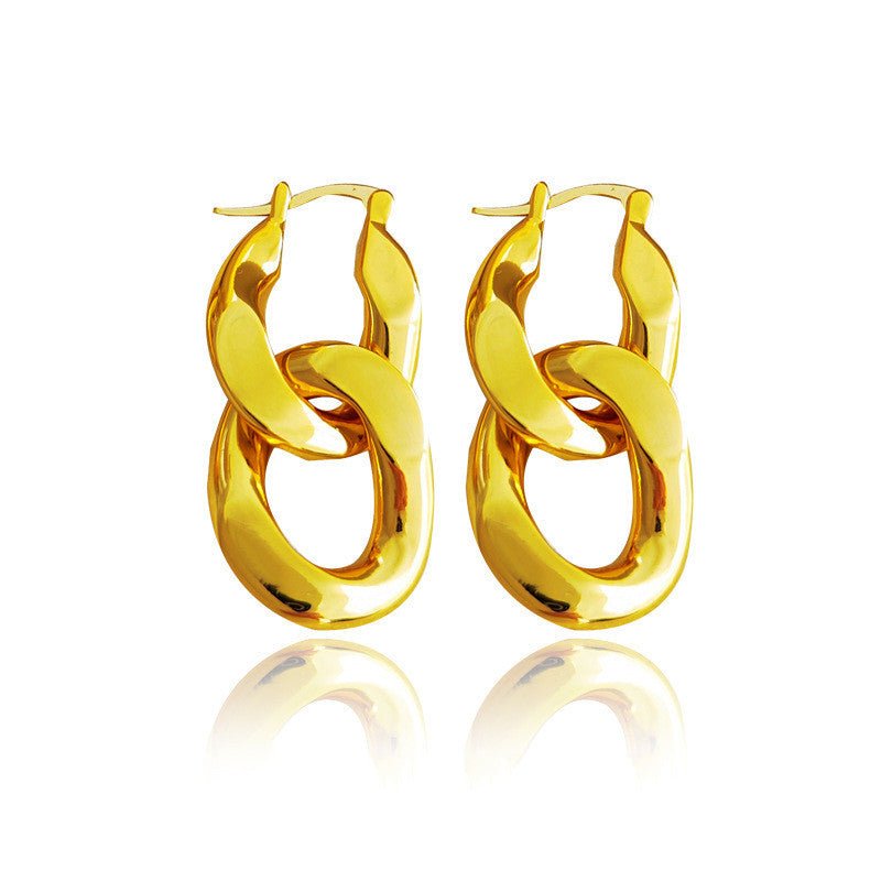 Copper Gold Plated European And American Hip Hop Chain Buckle Frosty Style Earrings-Jewearrings