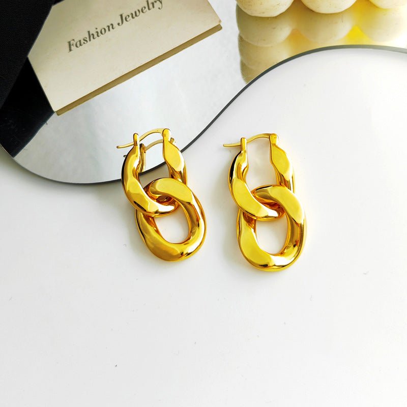 Copper Gold Plated European And American Hip Hop Chain Buckle Frosty Style Earrings-Jewearrings