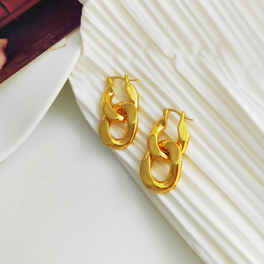 Copper Gold Plated European And American Hip Hop Chain Buckle Frosty Style Earrings-Jewearrings