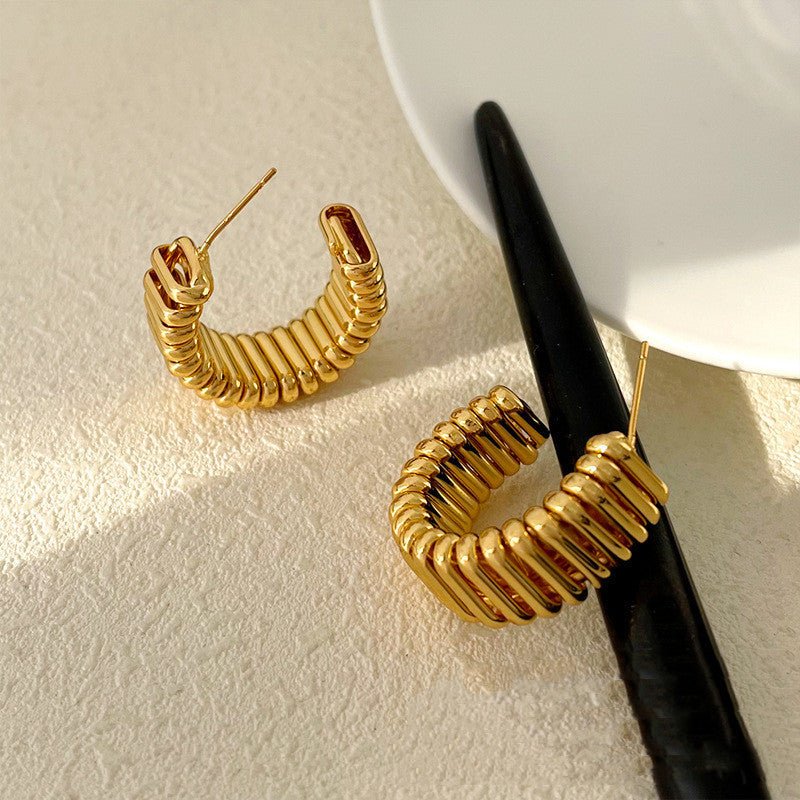 Copper Plated Genuine Gold S925 Silver Needle Creative Spring Shaped Earrings-Jewearrings