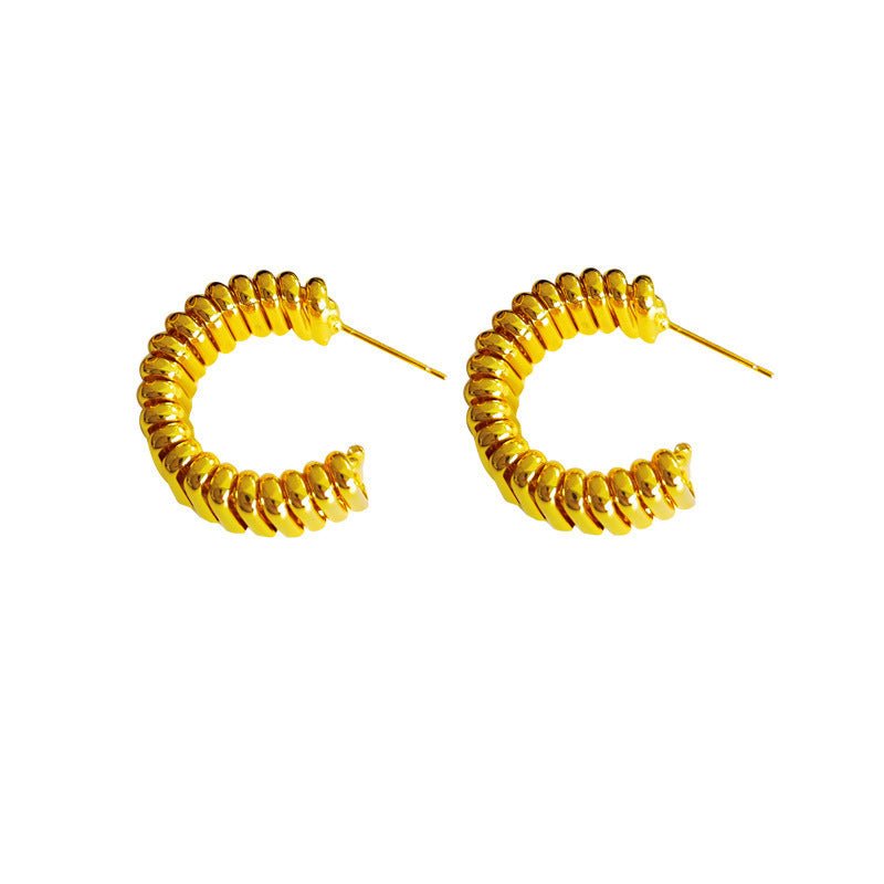 Copper Plated Genuine Gold S925 Silver Needle Creative Spring Shaped Earrings-Jewearrings