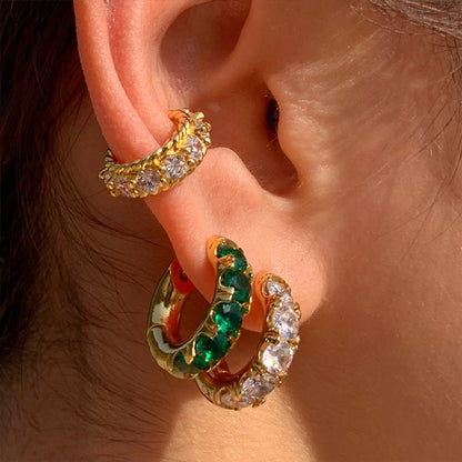 Copper Plated Genuine Gold Temperament Retro Set With White Stone Earrings-Jewearrings