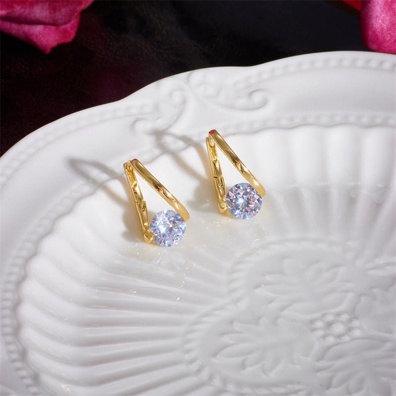 Copper Plated Real Gold Simple Zircon Ear Clip Exquisite Small Flashing Earrings-Jewearrings