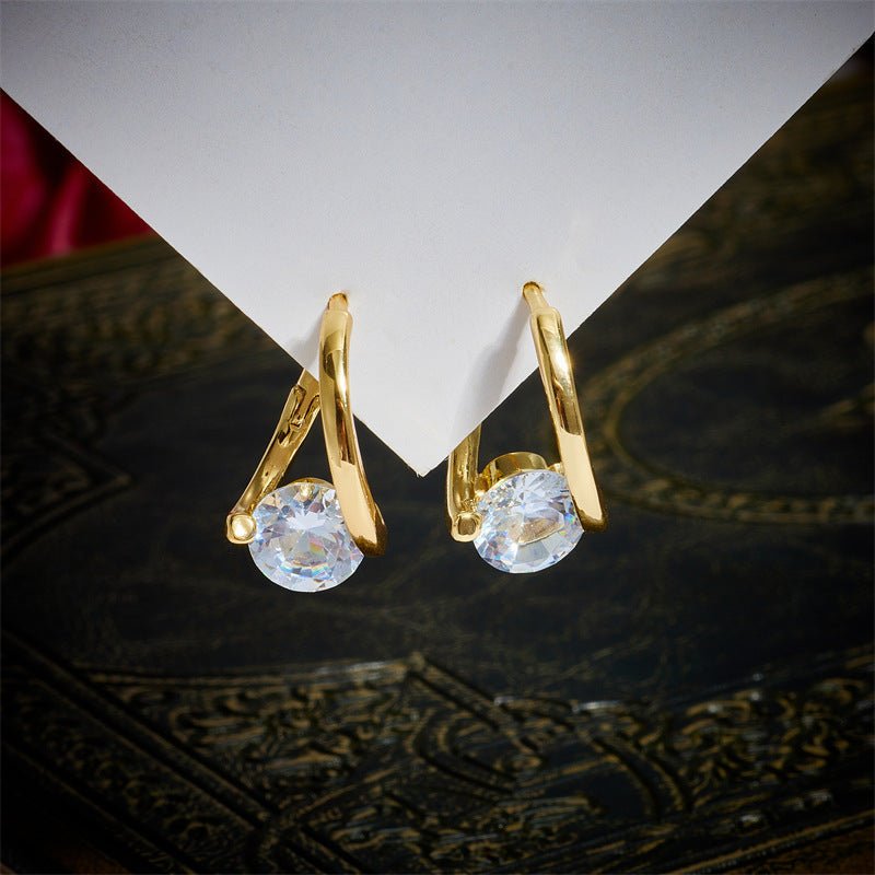 Copper Plated Real Gold Simple Zircon Ear Clip Exquisite Small Flashing Earrings-Jewearrings