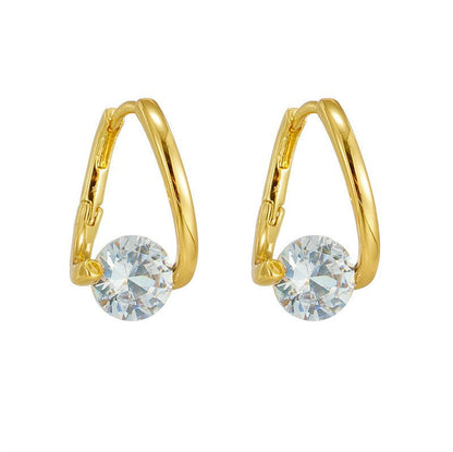 Copper Plated Real Gold Simple Zircon Ear Clip Exquisite Small Flashing Earrings-Jewearrings