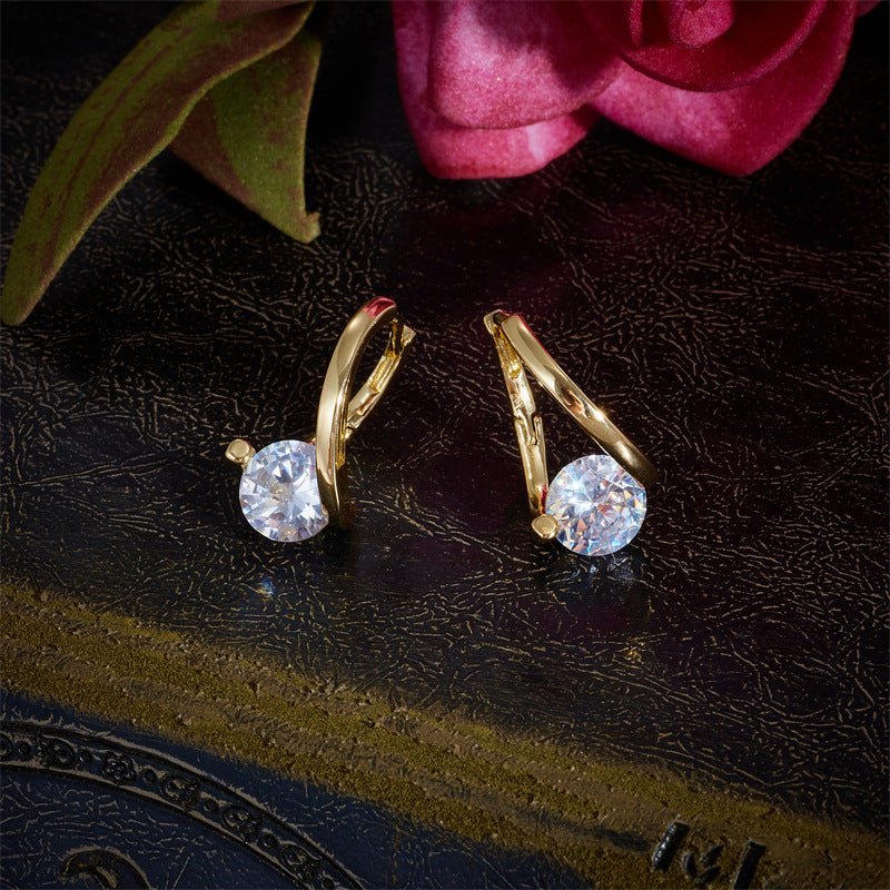 Copper Plated Real Gold Simple Zircon Ear Clip Exquisite Small Flashing Earrings-Jewearrings