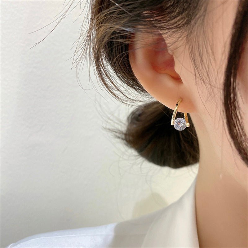 Copper Plated Real Gold Simple Zircon Ear Clip Exquisite Small Flashing Earrings-Jewearrings