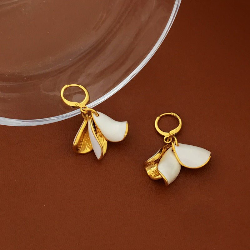 Copper Plated Real Gold Temperament Petal Fringed Earrings-Jewearrings