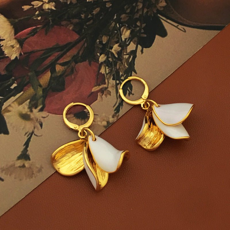 Copper Plated Real Gold Temperament Petal Fringed Earrings-Jewearrings