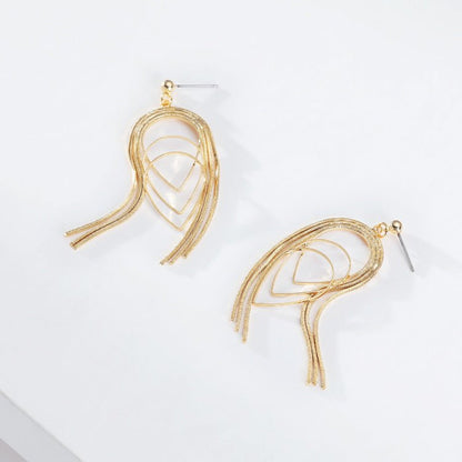 Copper-plated Real Gold Thin Chain Geometric Multi-layer Drop-shaped Long Earrings-Jewearrings