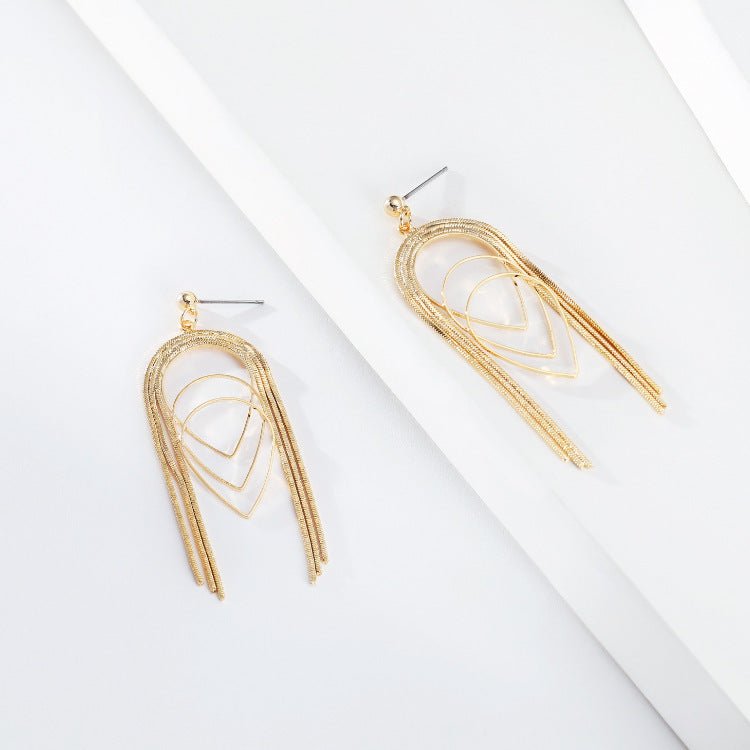 Copper-plated Real Gold Thin Chain Geometric Multi-layer Drop-shaped Long Earrings-Jewearrings