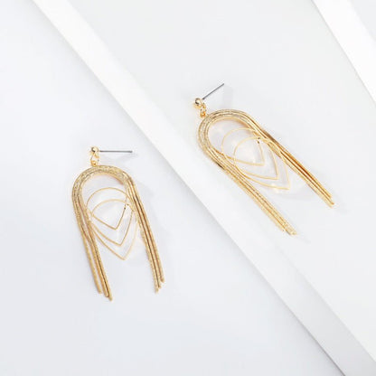 Copper-plated Real Gold Thin Chain Geometric Multi-layer Drop-shaped Long Earrings-Jewearrings