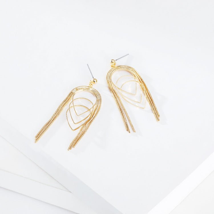 Copper-plated Real Gold Thin Chain Geometric Multi-layer Drop-shaped Long Earrings-Jewearrings