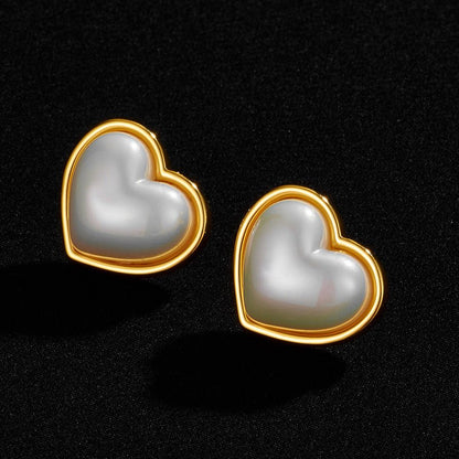 Copper Plating 18K Gold Colorful Pearl Love Shape Earrings-Jewearrings