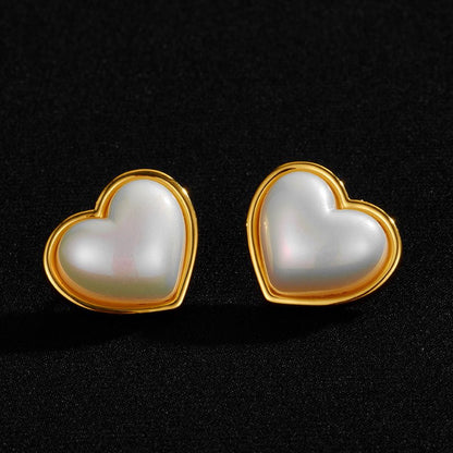 Copper Plating 18K Gold Colorful Pearl Love Shape Earrings-Jewearrings