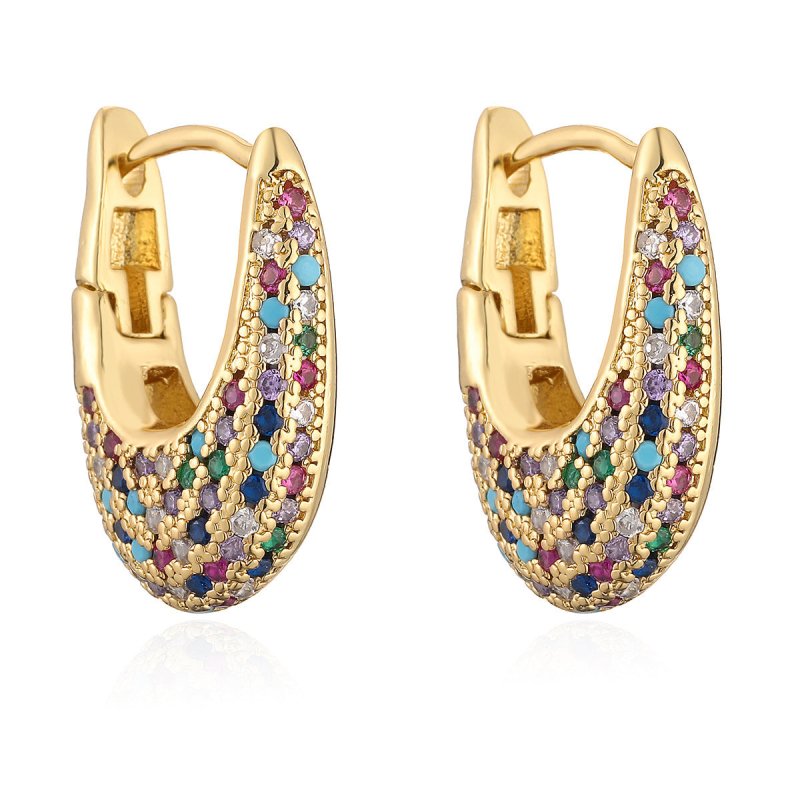 Copper Plating 18K Gold Inlaid Zircon U-shaped Earrings-Jewearrings