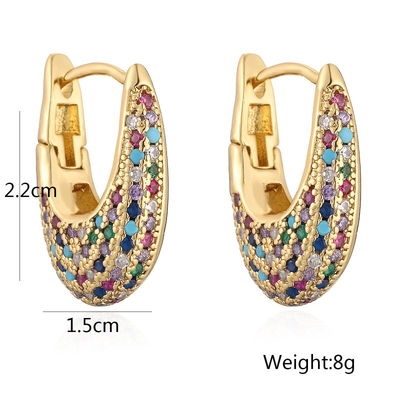 Copper Plating 18K Gold Inlaid Zircon U-shaped Earrings-Jewearrings