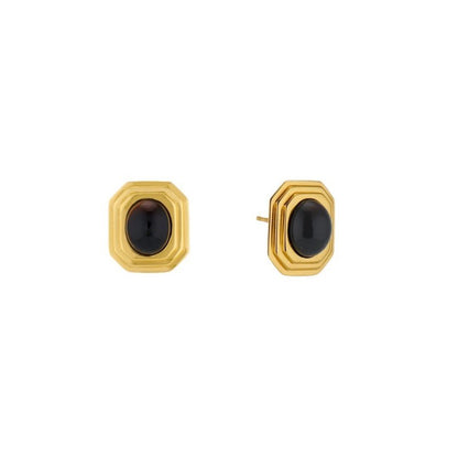 Copper Plating 18K Real Gold Inlaid Black Agate Square Stud Earrings Eardrops Earrings-Jewearrings