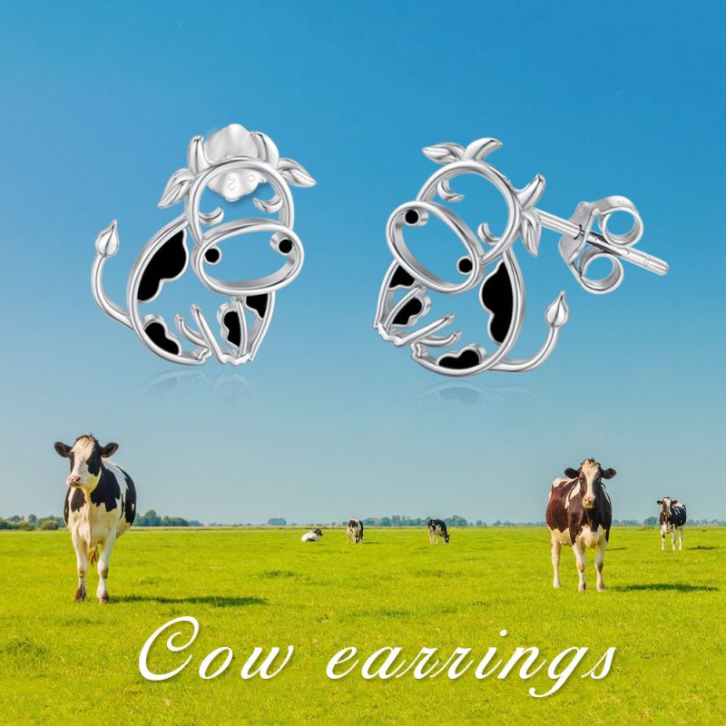 Cow Earrings - Sterling Silver Studs-Jewearrings