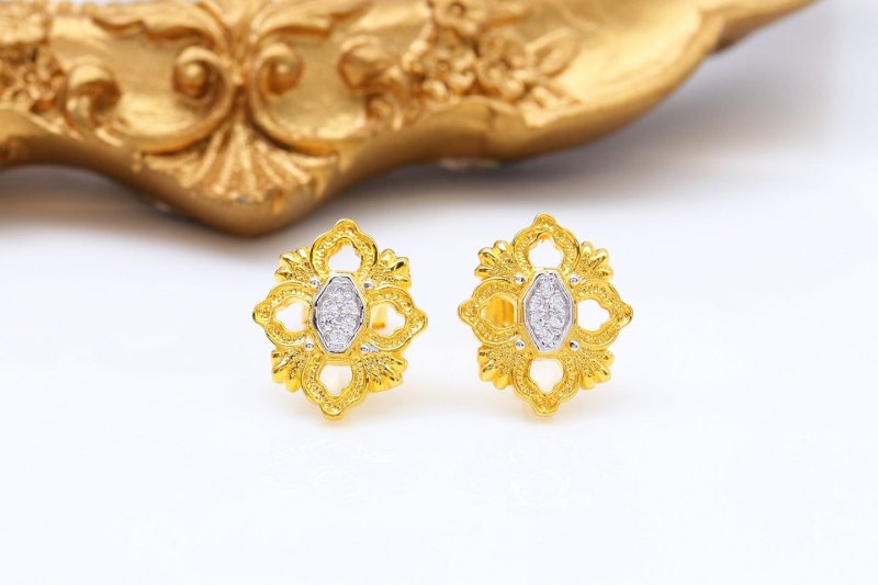 Creative 925 Silver Gold Single Flower Stud Earrings-Jewearrings