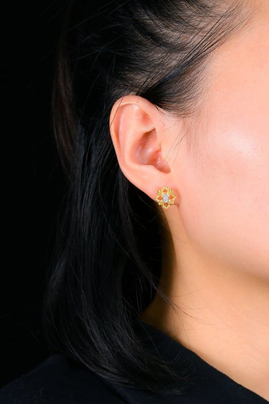 Creative 925 Silver Gold Single Flower Stud Earrings-Jewearrings