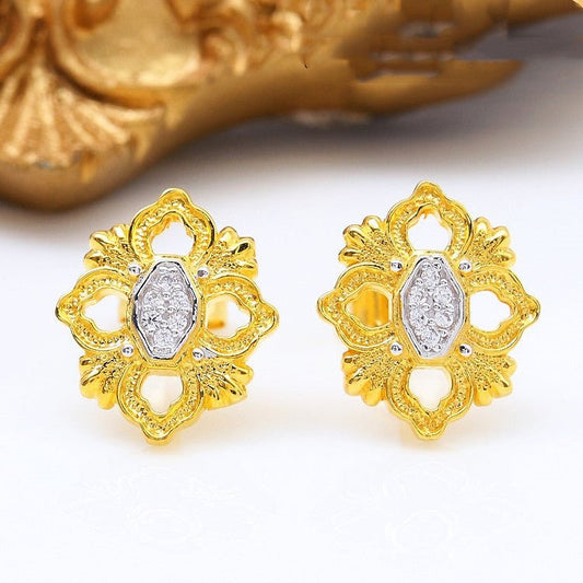 Creative 925 Silver Gold Single Flower Stud Earrings-Jewearrings