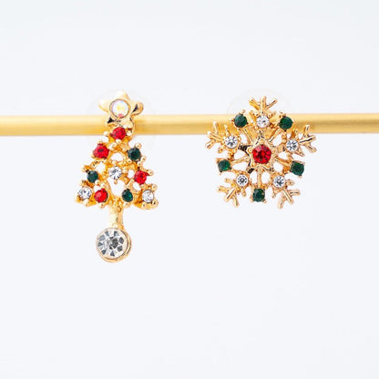 Creative Alloy Diamond Snowflake Stud Earrings Mixed Color Earrings-Jewearrings