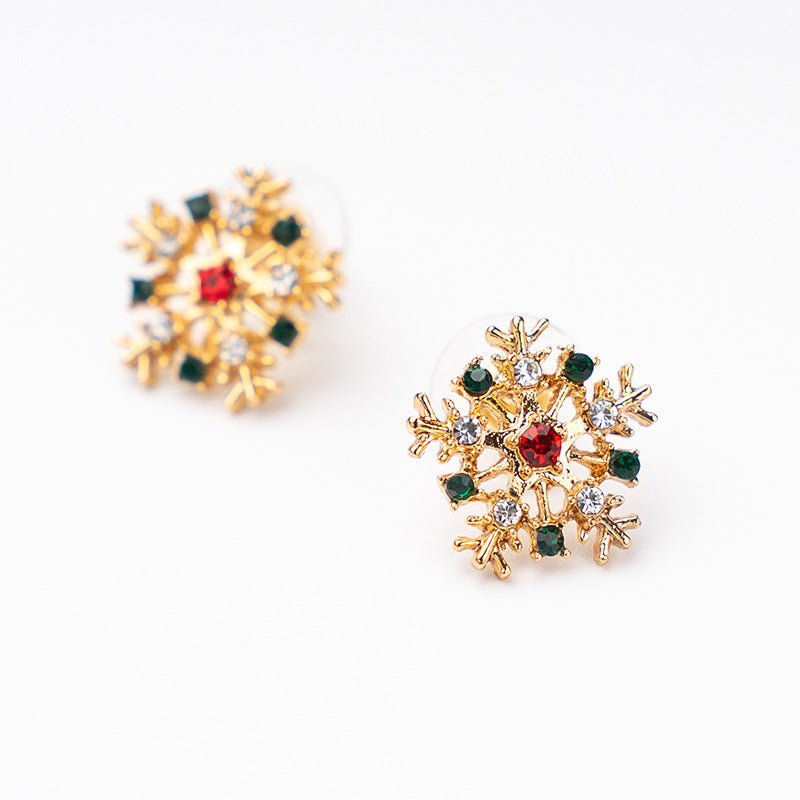 Creative Alloy Diamond Snowflake Stud Earrings Mixed Color Earrings-Jewearrings