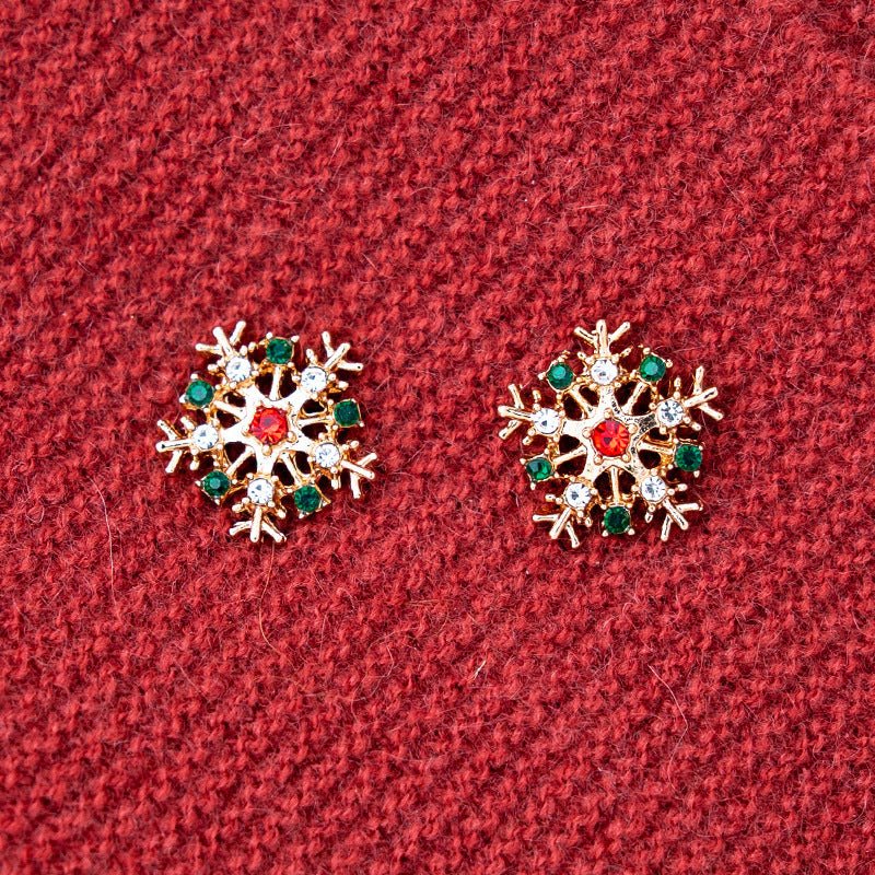 Creative Alloy Diamond Snowflake Stud Earrings Mixed Color Earrings-Jewearrings