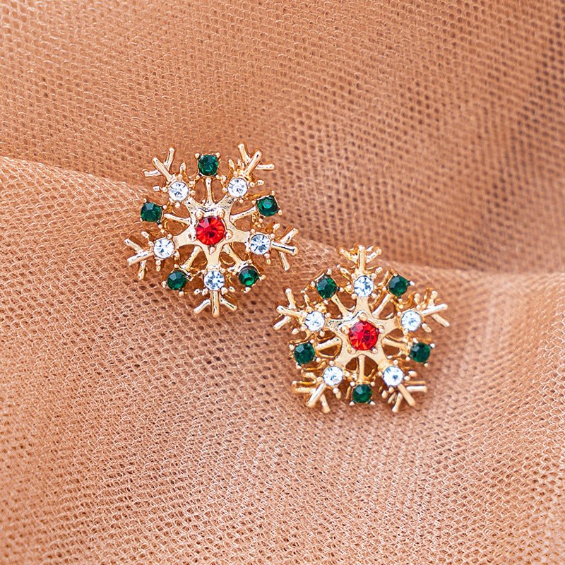 Creative Alloy Diamond Snowflake Stud Earrings Mixed Color Earrings-Jewearrings