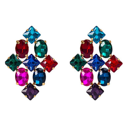 Creative Alloy Diamond-studded Geometric Colored Diamond Earrings-Jewearrings