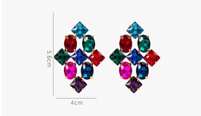 Creative Alloy Diamond-studded Geometric Colored Diamond Earrings-Jewearrings