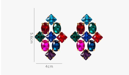 Creative Alloy Diamond-studded Geometric Colored Diamond Earrings-Jewearrings