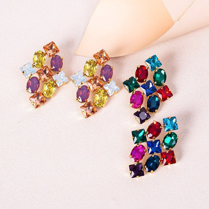 Creative Alloy Diamond-studded Geometric Colored Diamond Earrings-Jewearrings