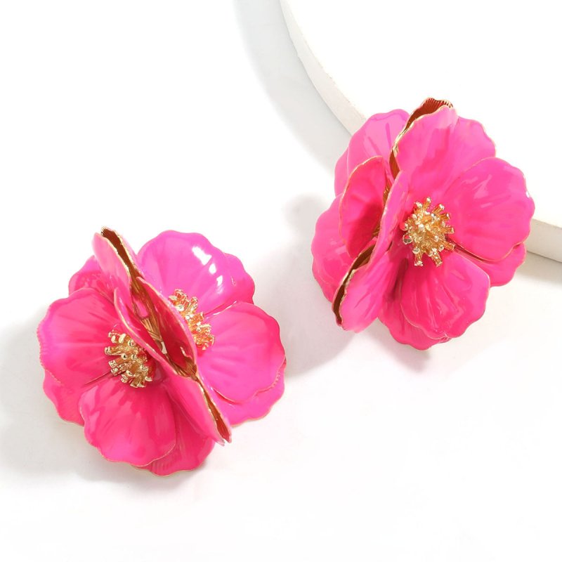 Creative Alloy Drop Oil Flower Big Flower Earrings Girl Heart Art Ins Net Red Fairy Earrings-Jewearrings