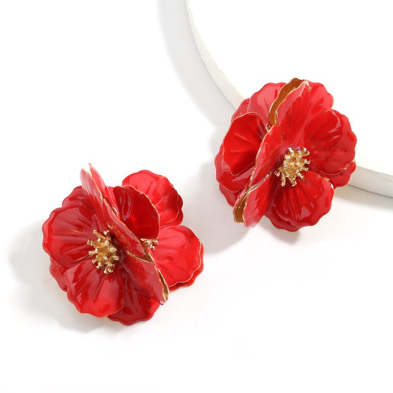 Creative Alloy Drop Oil Flower Big Flower Earrings Girl Heart Art Ins Net Red Fairy Earrings-Jewearrings