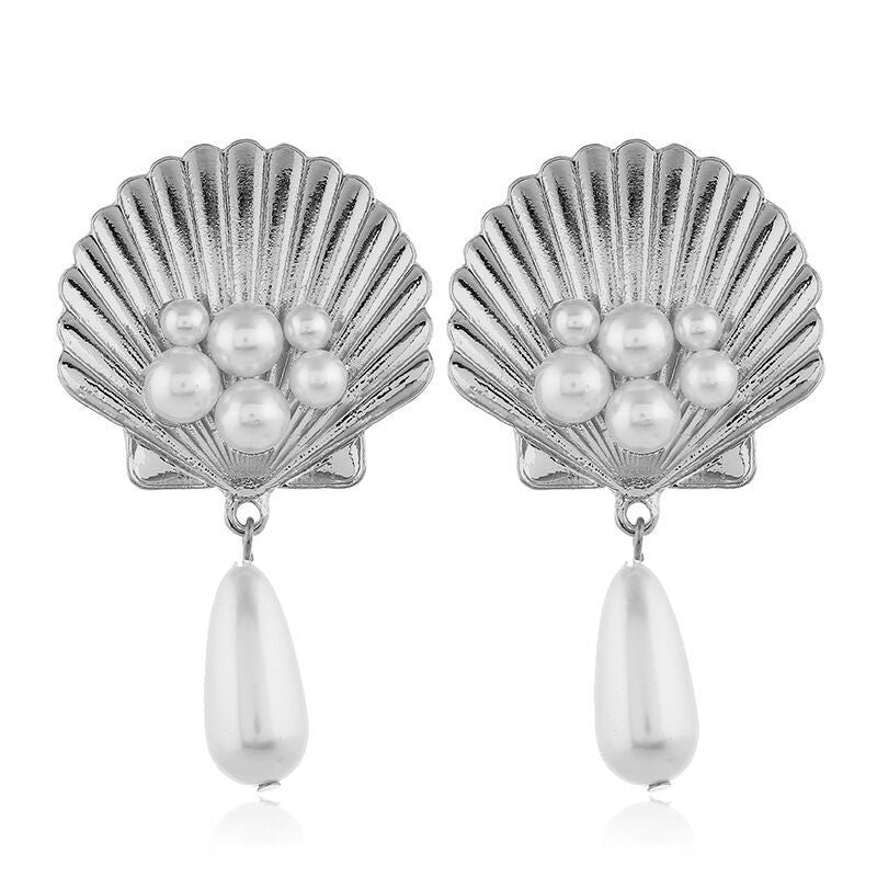 Creative Alloy Shell Pearl Earrings Women-Jewearrings