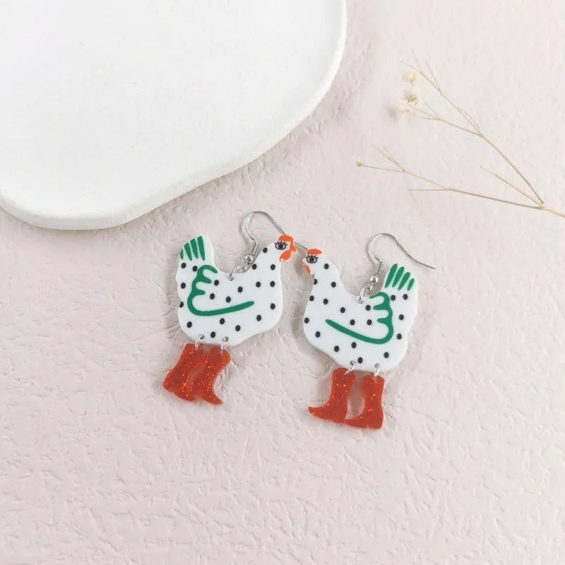 Creative Chicken Dangle Earrings For Women Acrylic Dot High-heeled Shoes Rooster Earrings Aesthetic Jewelry-Jewearrings