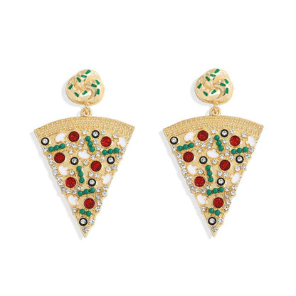 Creative Design Exquisite Pizza Eardrops Diamond Stud Earrings-Jewearrings