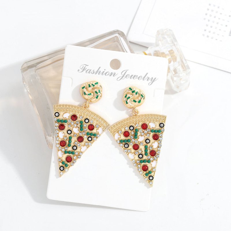 Creative Design Exquisite Pizza Eardrops Diamond Stud Earrings-Jewearrings