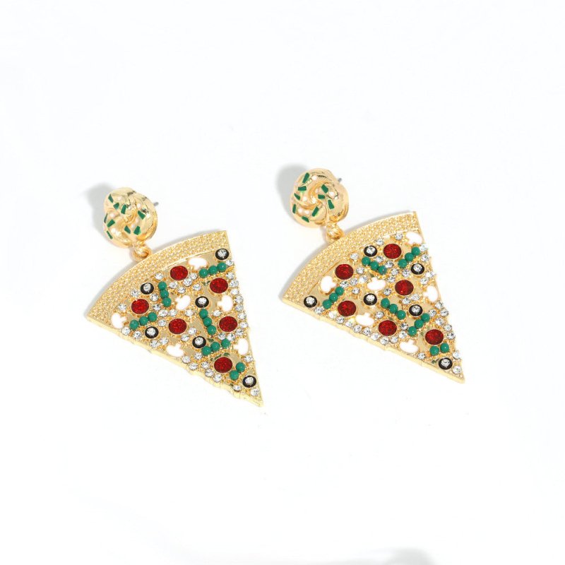 Creative Design Exquisite Pizza Eardrops Diamond Stud Earrings-Jewearrings