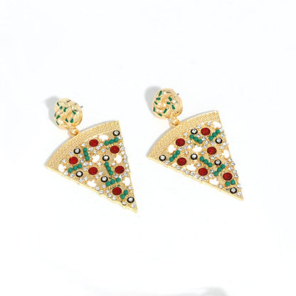 Creative Design Exquisite Pizza Eardrops Diamond Stud Earrings-Jewearrings