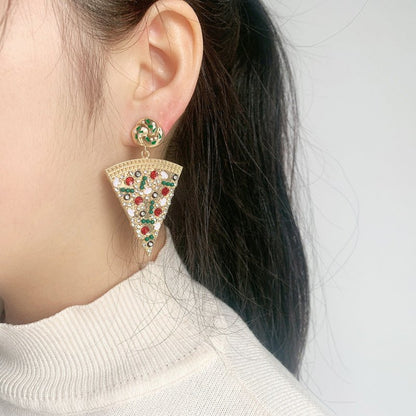 Creative Design Exquisite Pizza Eardrops Diamond Stud Earrings-Jewearrings