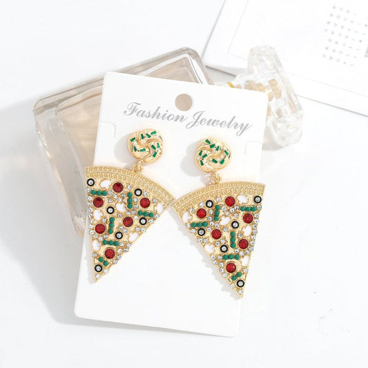 Creative Design Exquisite Pizza Eardrops Diamond Stud Earrings-Jewearrings